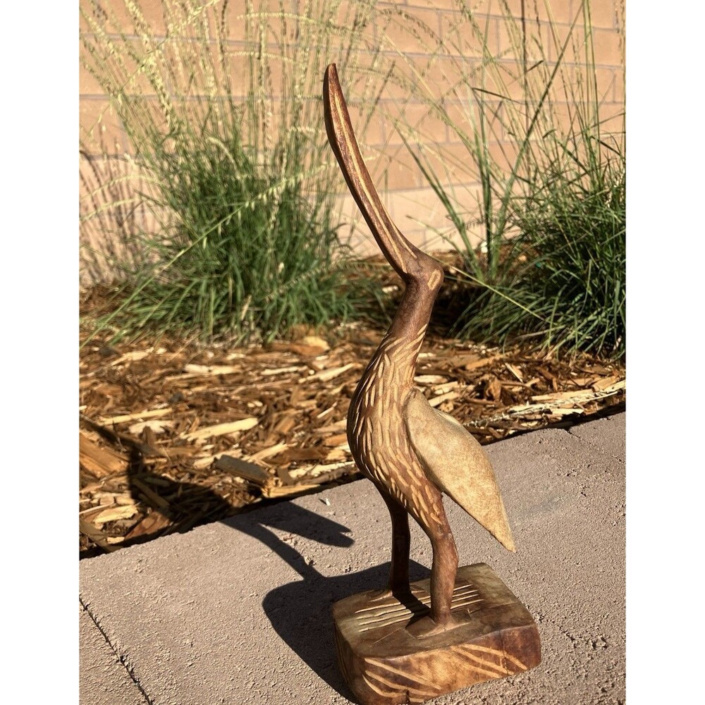 VTG Hand Carved Wood Heron Crane Bird Sculpture Folk Art 11” Tall